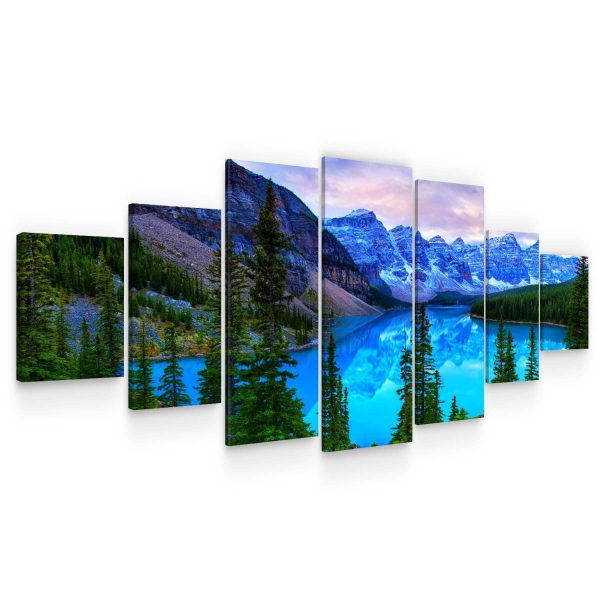 Huge Canvas Wall Art - Blue Mountain Landscape Set of 7 Panels