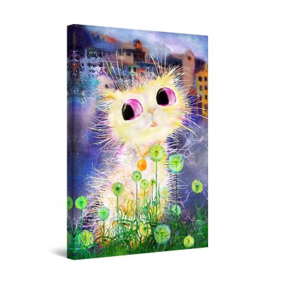 Canvas Wall Art - Abstract - Cute White Funny Cat Painting for Kids