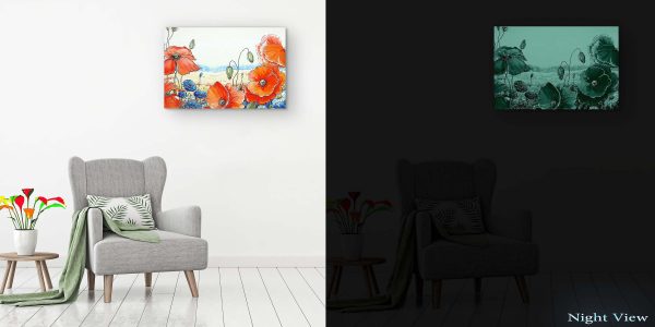 Canvas Wall Art - Stylized Red Poppies Flowers