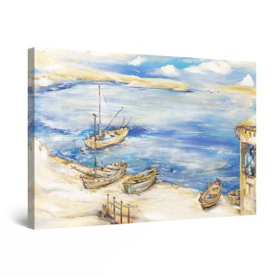 Canvas Wall Art - Landscape - Blue Seascape Decor and Beach Painting