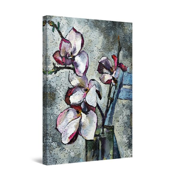 Canvas Wall Art - White Red Orchid Flower Gray Background