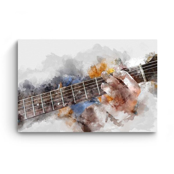 Grunge Guitar Man Playing Watercolor