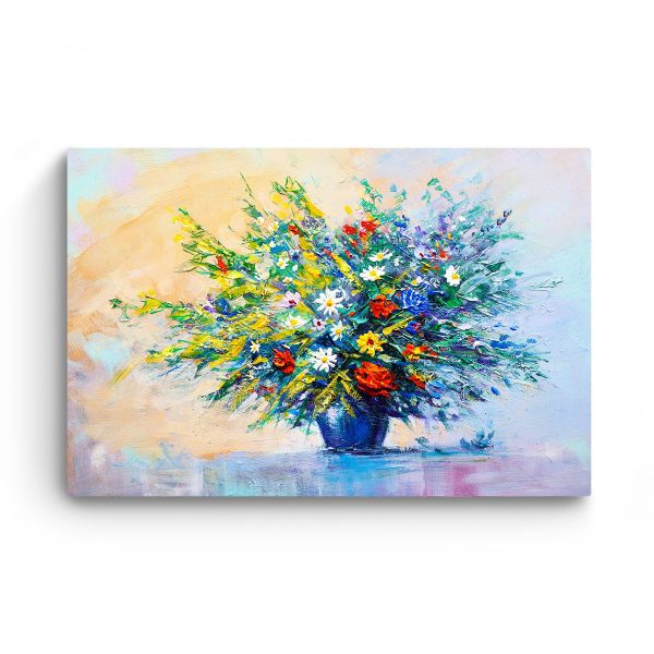 Canvas Wall Art - Abstract Warm Colors Flowers Painting Colored