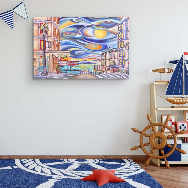 Canvas Wall Art - Abstract Blue Sky Eyes and Public Market