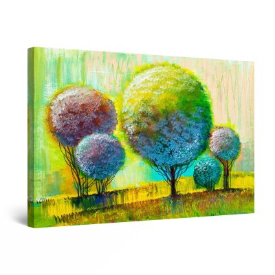 Canvas Wall Art - Abstract Rainbow Trees Painting Yellow Green