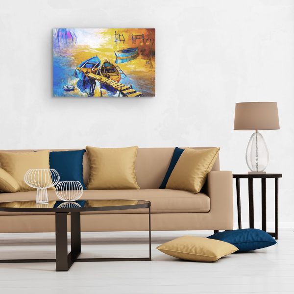 Canvas Wall Art - Three Boats on the Shore Painting