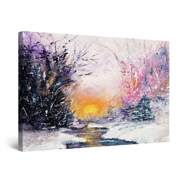 Canvas Wall Art - Mauve Landscape River in Winter