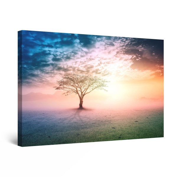 Canvas Wall Art - Surreal Sunset and Tree of Light