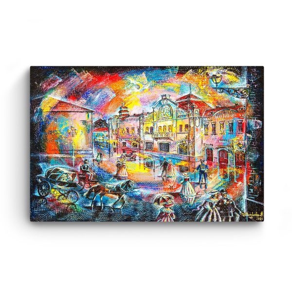 Canvas Wall Art - Square Old Colored City Life