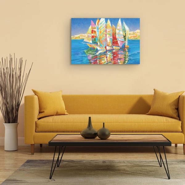 Canvas Wall Art - Abstract - Meeting Sailboats on the Infinite Ocean Painting