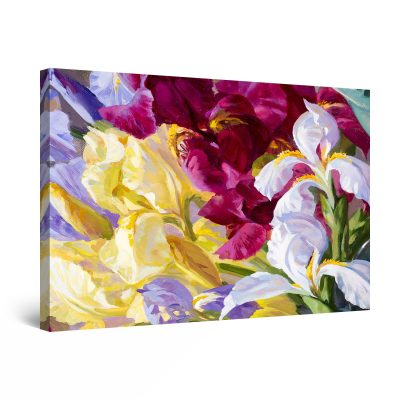 Canvas Wall Art - Abstract - White, Yellow and Burgundy Flowers