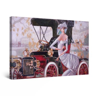 Canvas Wall Art - Black Red Retro Car and Woman