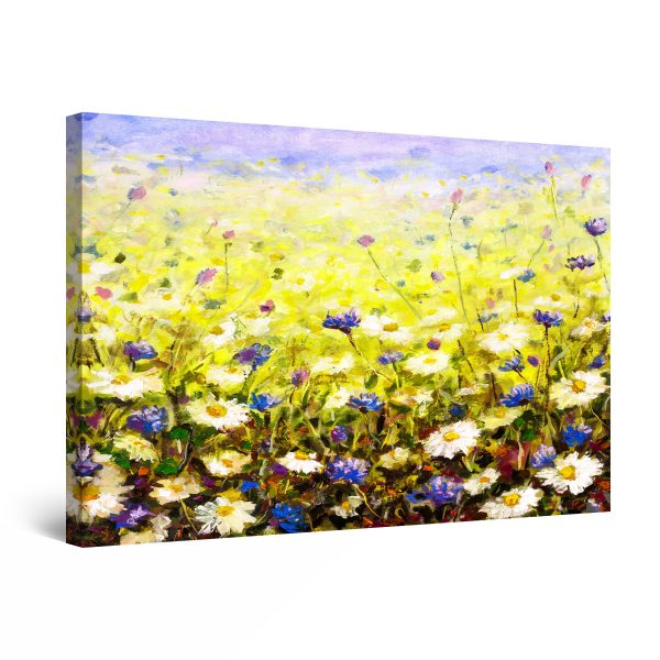 Canvas Wall Art - Abstract Daisies Field Yellow and Blue