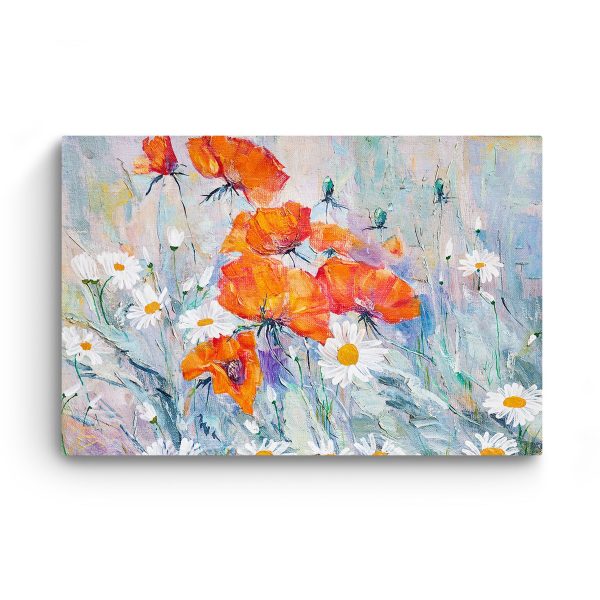 Canvas Wall Art - Orange Red Poppies and Daisies