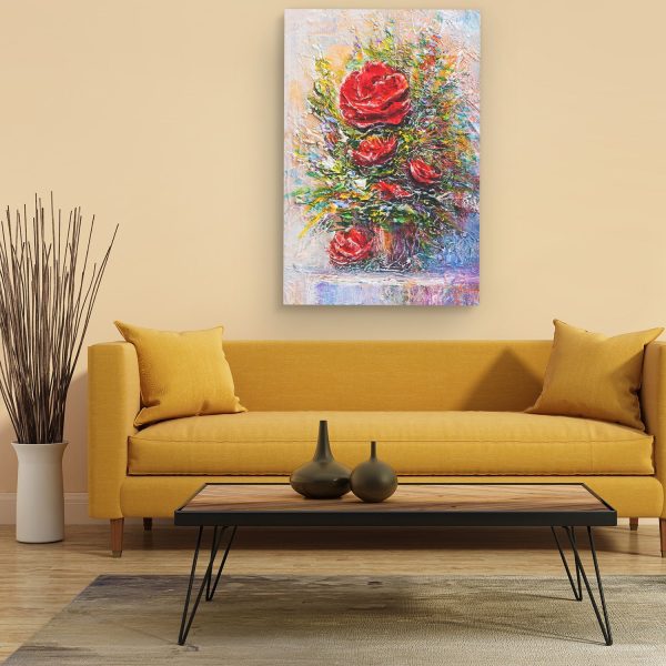 Canvas Wall Art - Beautiful Red Roses Bouquet