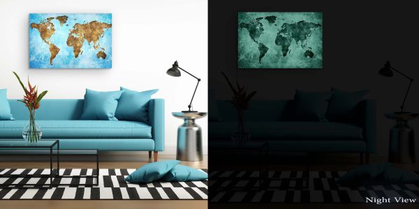 Canvas Wall Art - World Map Brown Teal Abstract