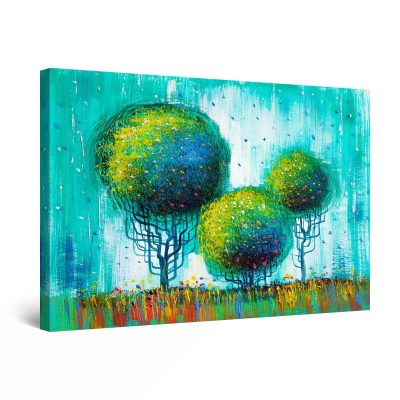 Three Rainbow Trees Painting Green Teal