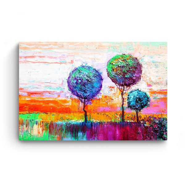 Canvas Wall Art - Three Multi Color Abstract Trees
