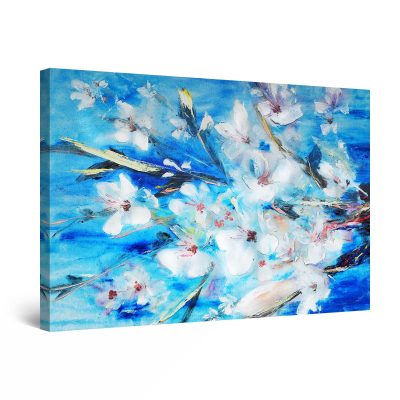 Canvas Wall Art - White Flowers on Blue Background