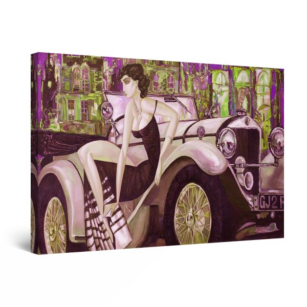 Canvas Wall Art - Purple Retro Car and Woman
