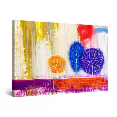 Canvas Wall Art - Rainbow Trees Painting Blue Yellow Red