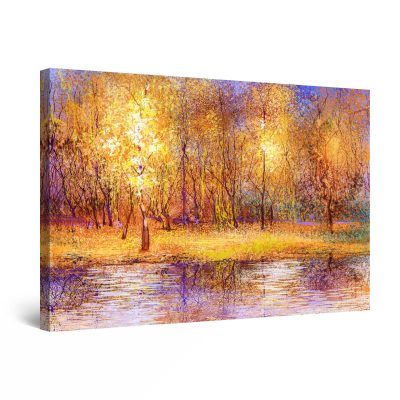 Canvas Wall Art - Warm Golden Color in the Forest Painting