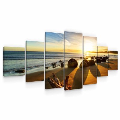 Huge Canvas Wall Art - Sunrise At The Beach Set of 7 Panels
