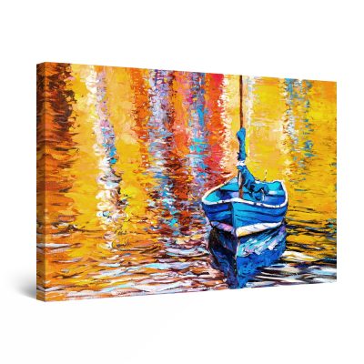 Canvas Wall Art - Blue Boat on the Clear Lake
