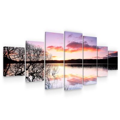 Huge Canvas Wall Art - Sunset On The Lake Set of 7 Panels