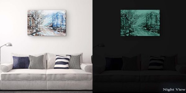 Canvas Wall Art - Watercolor Blue White City Winter Time