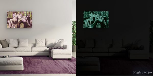 Canvas Wall Art - Purple Retro Car and Woman