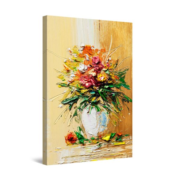 Canvas Wall Art - Abstract Brown Decor Red Flowers Vase