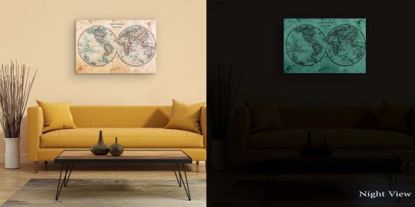 Canvas Wall Art - Brown Spheres World Map Decor