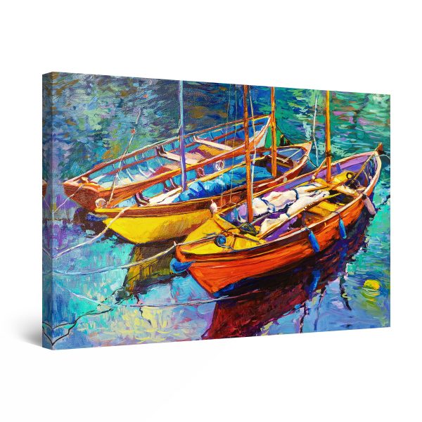 Canvas Wall Art - Three Boats on the Lake Painting