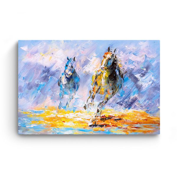 Canvas Wall Art - Abstract Horses Blue and Orange Painting