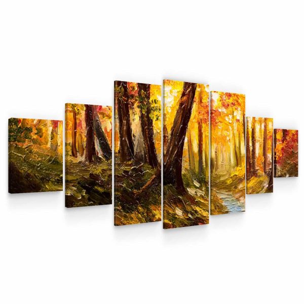 Large Canvas Wall Art - Road Through The Forest - Set of 7 Panels