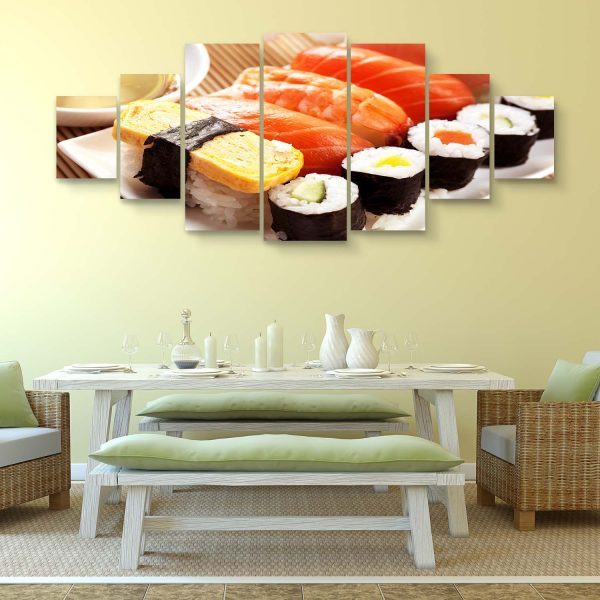 Large Canvas Wall Art - Sushi at Dinner Set of 7 Panels
