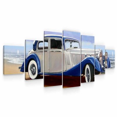 Large Canvas Wall Art - Classic Blue Car Set of 7 Panels