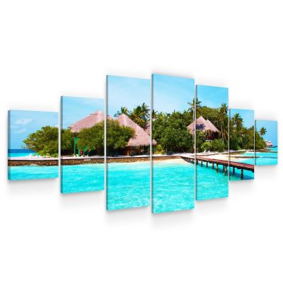 Large Canvas Wall Art - On The Deck to The Rocky Island Set of 7 Panels