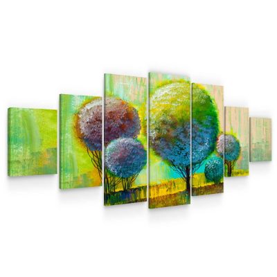 Large Canvas Wall Art - Colored Trees in a Magical World Set of 7 Panels