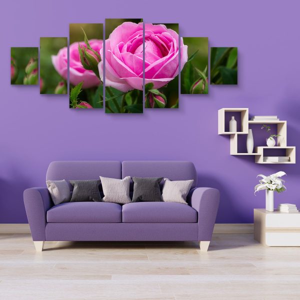 Large Canvas Wall Art - The Pink Rose Set of 7 Panels