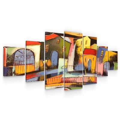 Large Canvas Wall Art - The City of Childhood Set of 7 Panels