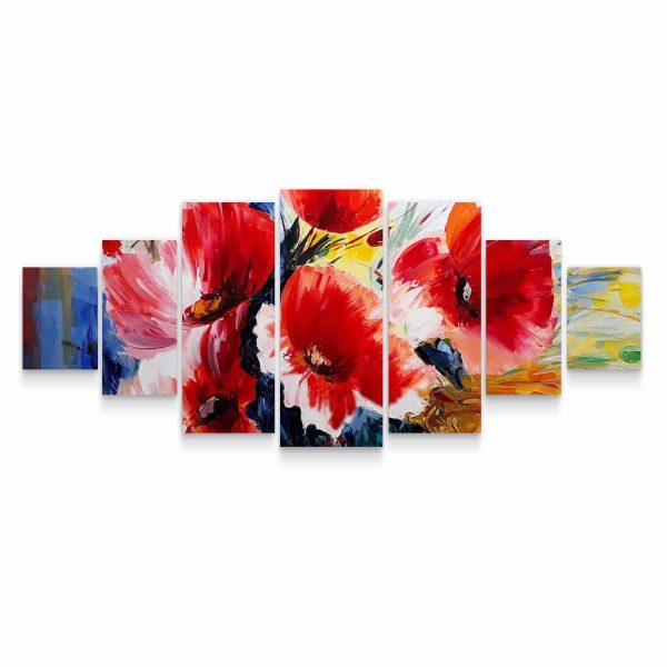 Large Canvas Wall Art - Romantic Red Bouquet of Flowers Set of 7 Panels