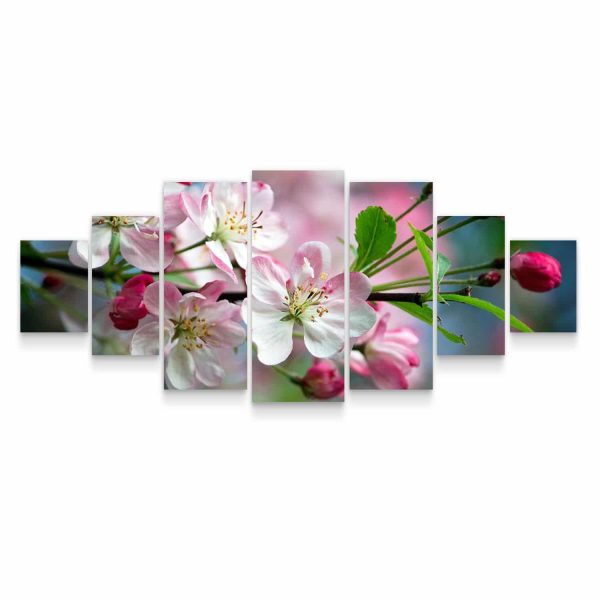 Large Canvas Wall Art - Pink Apple Flowers Set of 7 Panels