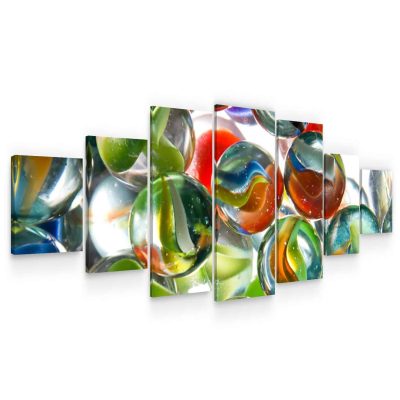 Large Canvas Wall Art - Multicolored Balls Set of 7 Panels