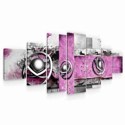 Large Canvas Wall Art - Abstract Decoration Purple Spirals Set of 7 Panels