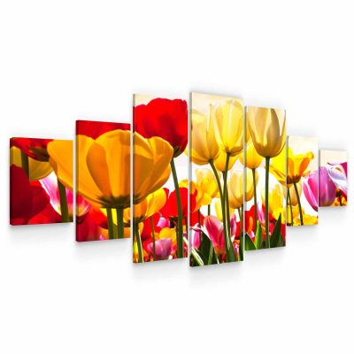 Large Canvas Wall Art - Scented Yellow and Red Tulips Set of 7 Panels