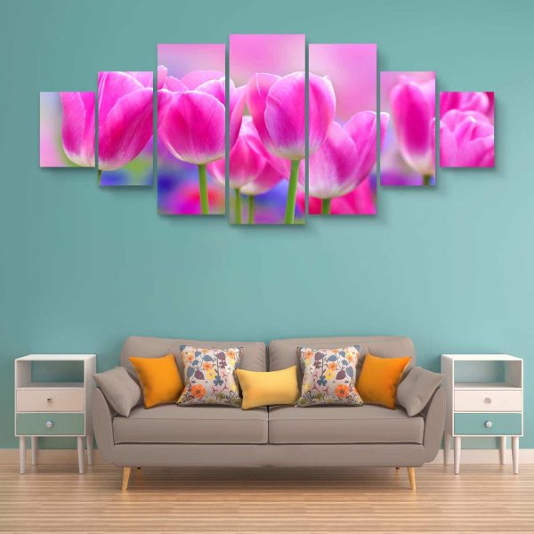 Large Canvas Wall Art - Scented Pink Tulips Set of 7 Panels