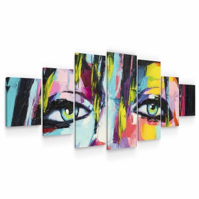 Large Canvas Wall Art - The Blue Eyed Woman Set of 7 Panels