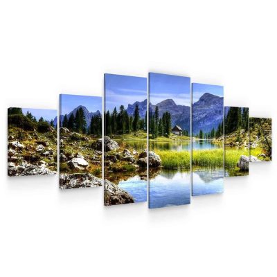 Large Canvas Wall Art - Summer Through The Mountains and Firs Set of 7 Panels